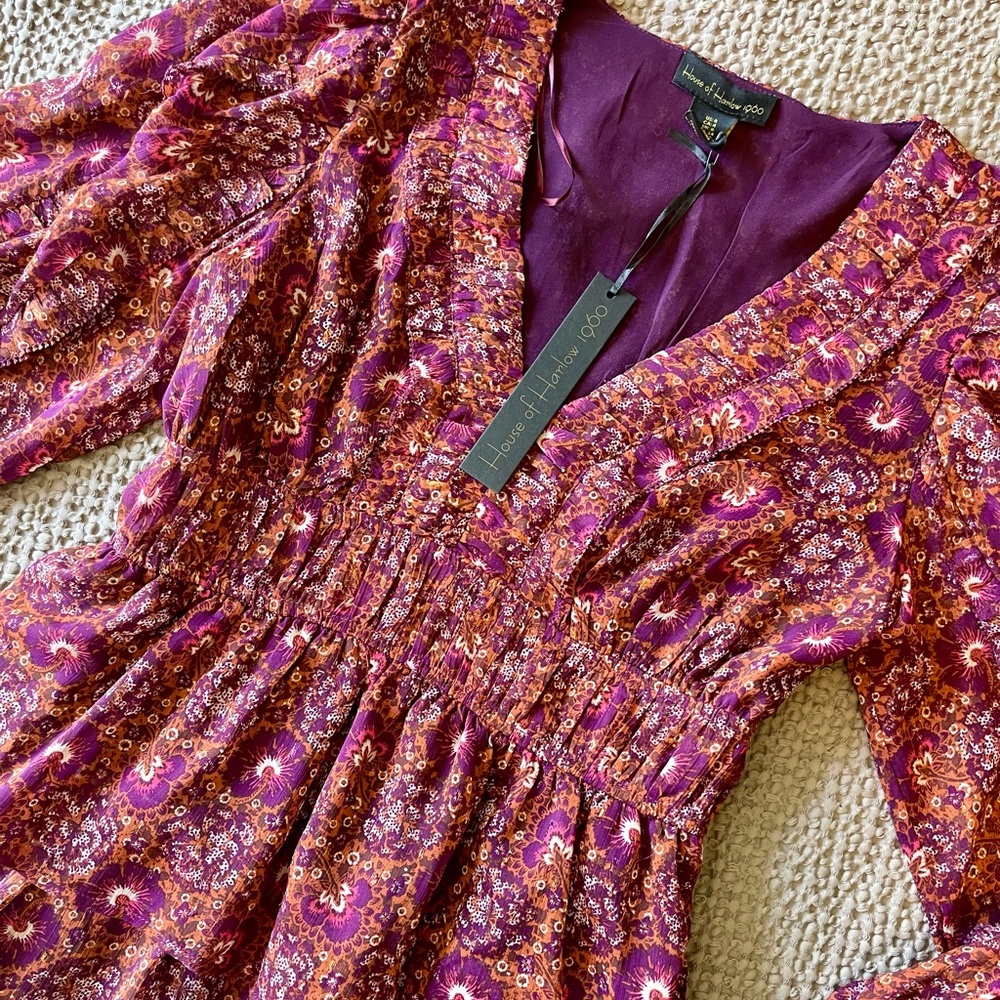 NWT House of Harlow 1960 Long Sleeve Floral Ruffle Mini Dress